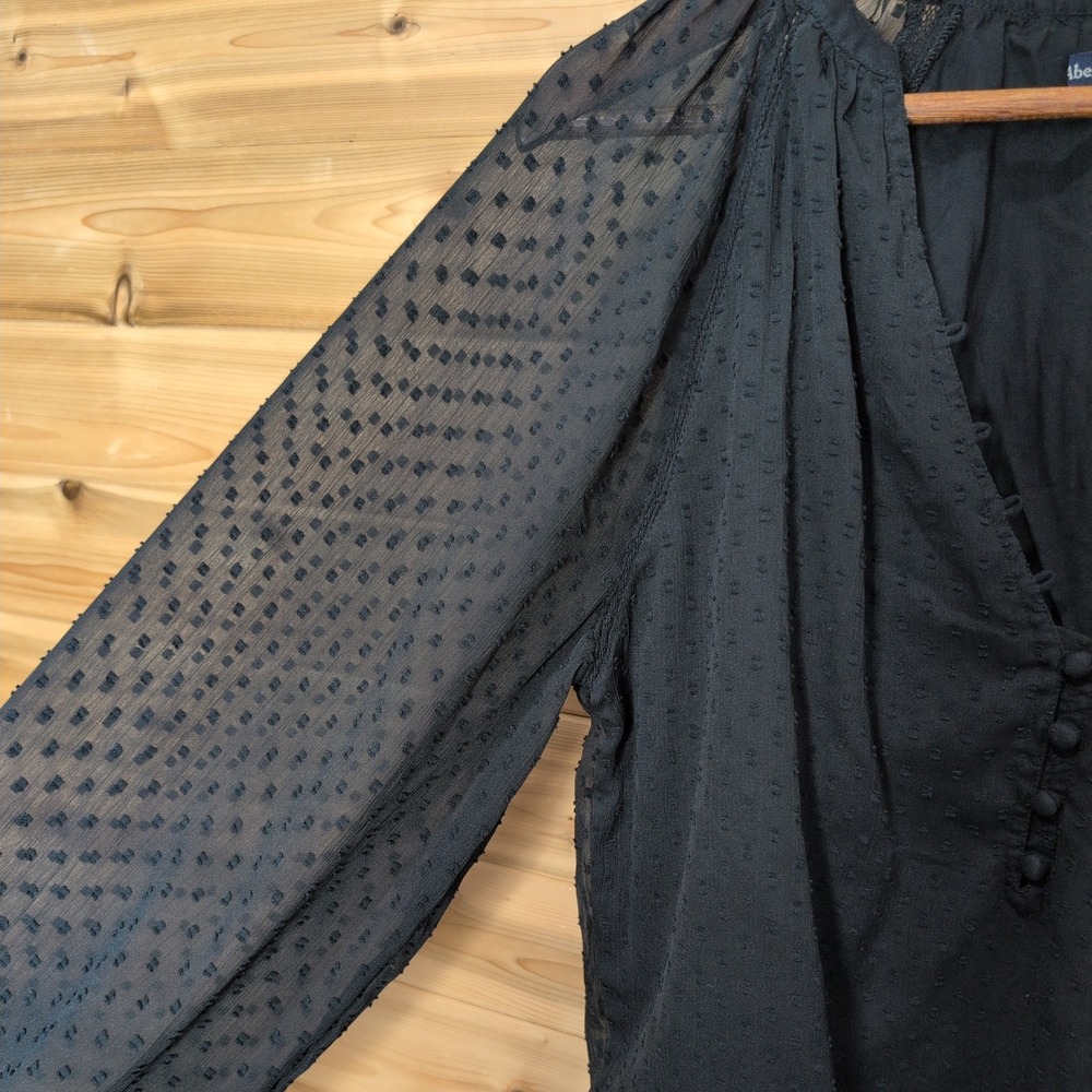 Abercrombie & Fitch Black Clip Dot Long Sleeve V-Neck Bodysuit Large - Picture 3 of 9